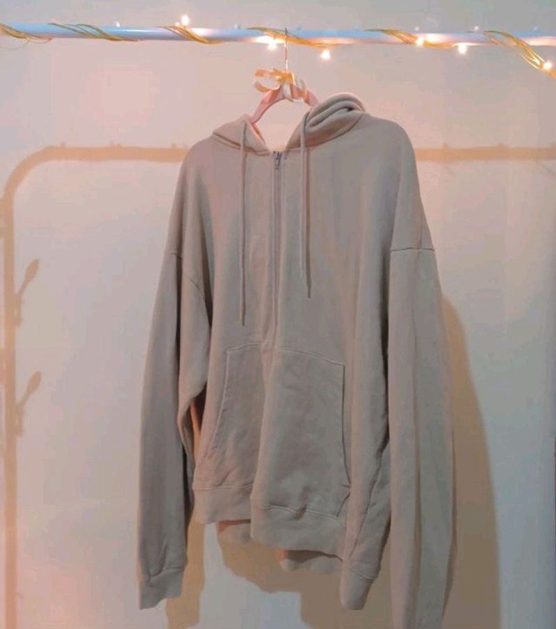 Beige Baggy Zipper Hoodie