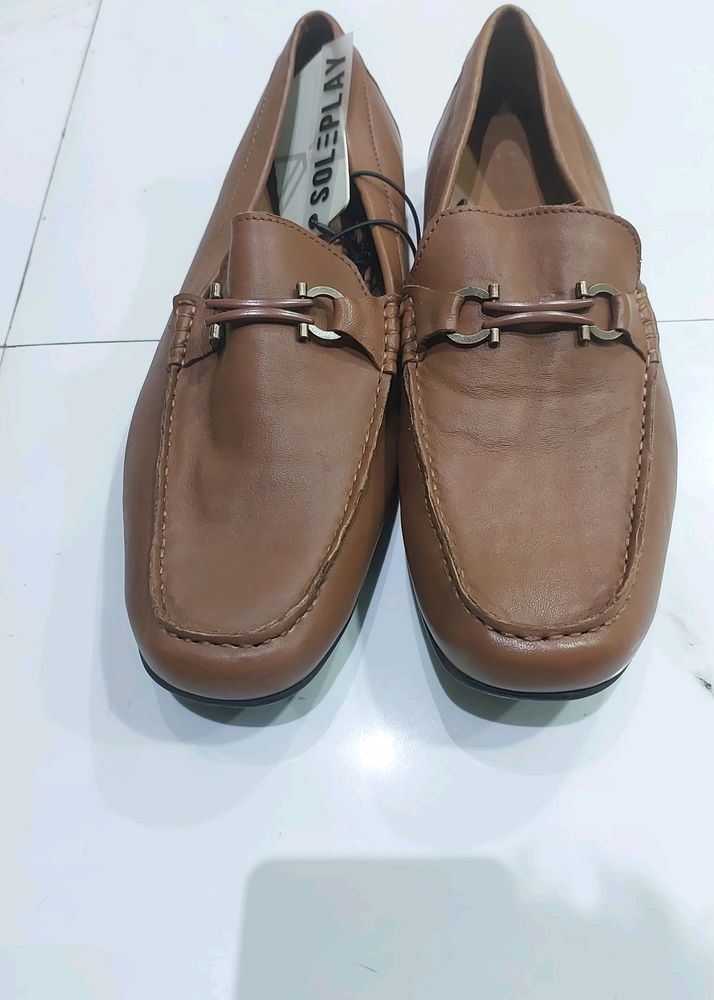 GENUINE LEATHER DARK TAN UNUSED LOAFERS FOR MEN