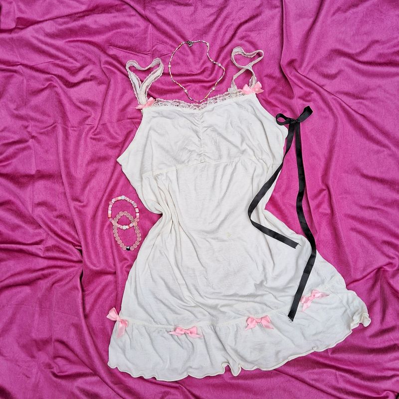 Y2k Aesthetic Ribbon Lace Trim Dress/top🧸🎀