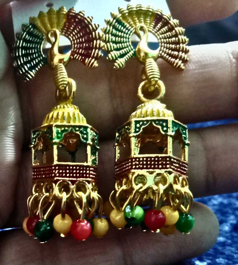 Designer Peacock style multicolour Jhumka earrings