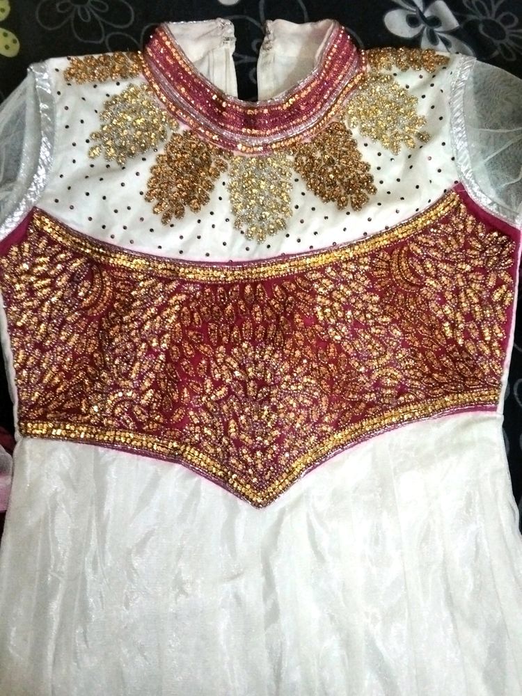 White Anarkali Full Set