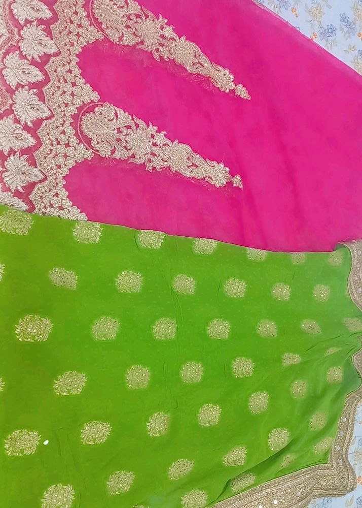 Green And Light Pink Saree