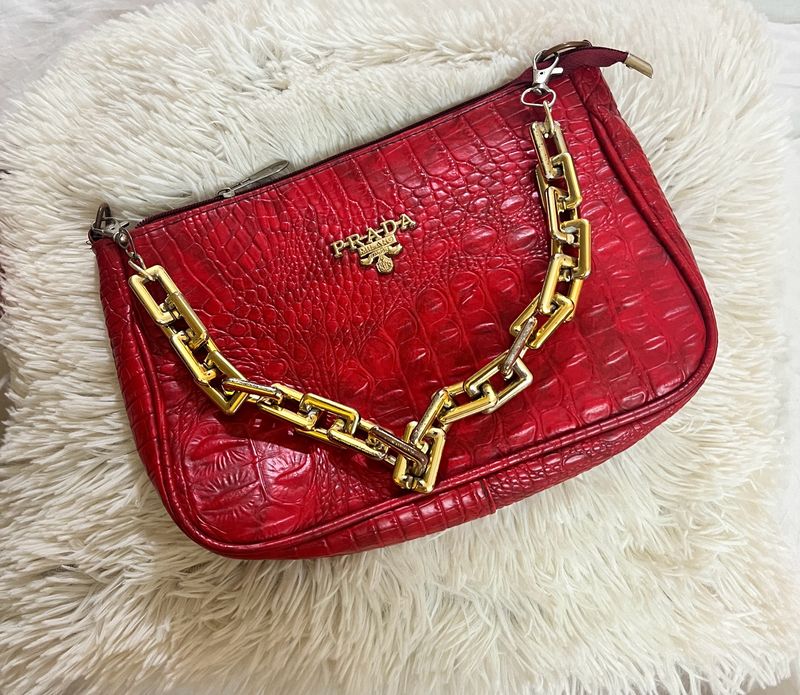 Prada Bag With Chunky Gold Chain