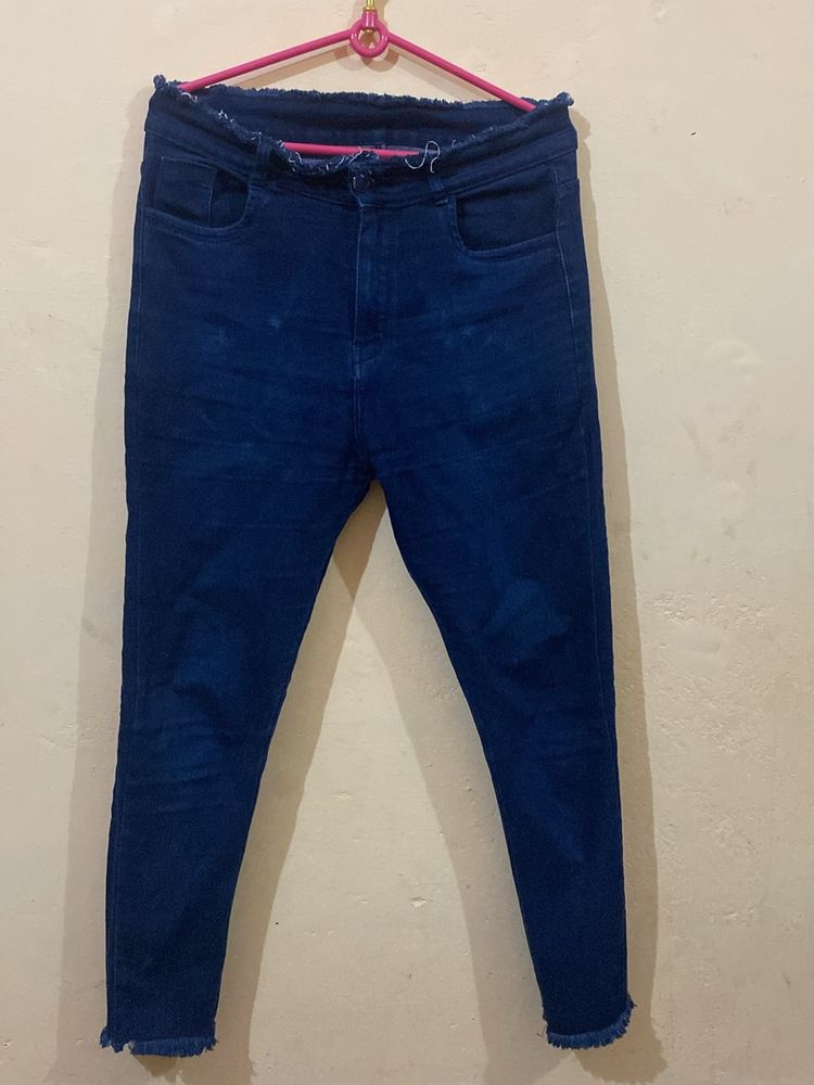 High Rise Dark Blue Jeans For Women