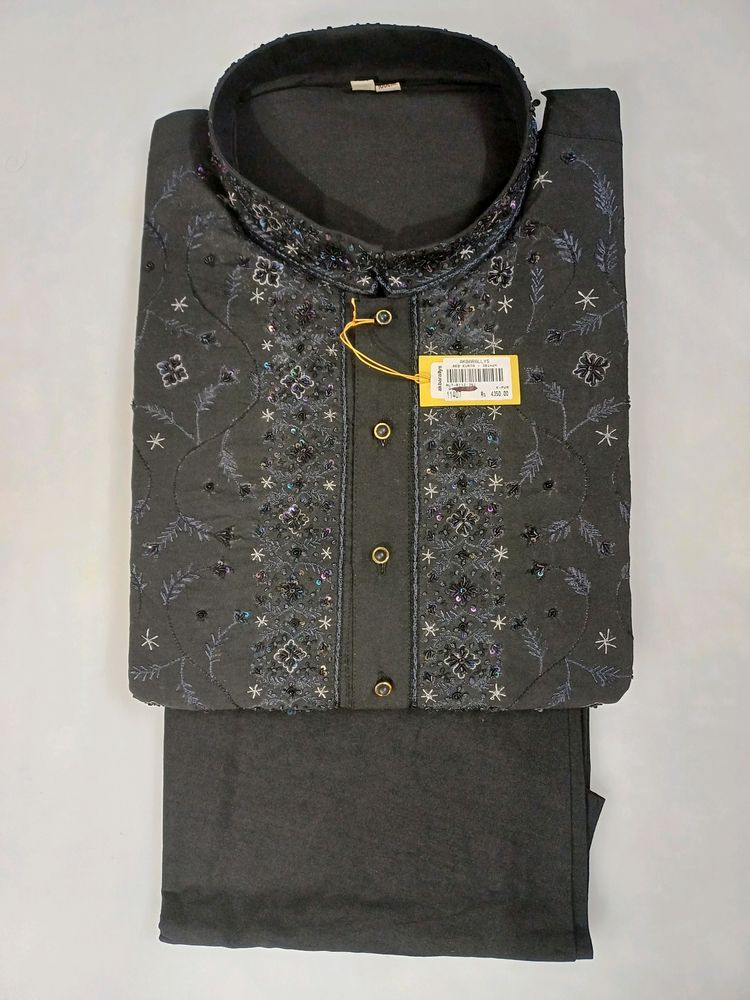 Kurta Chudidar Set (Black With Handwork)