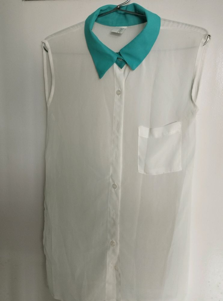 White Tranparnt Slevless Shirt200