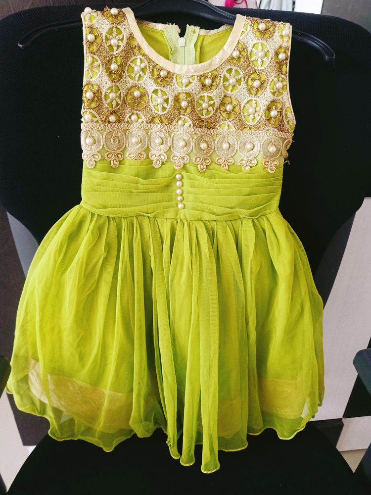 Beautiful Green And Golden Frock 1-2 Years