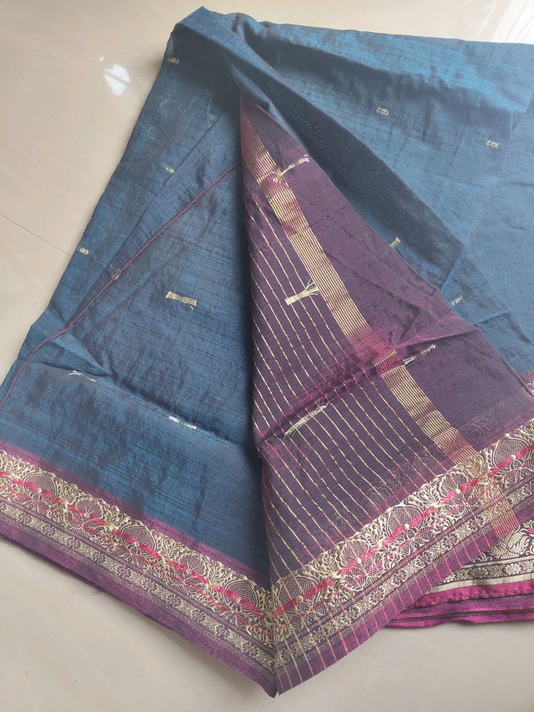 Blue And Maroon Cotton Saree