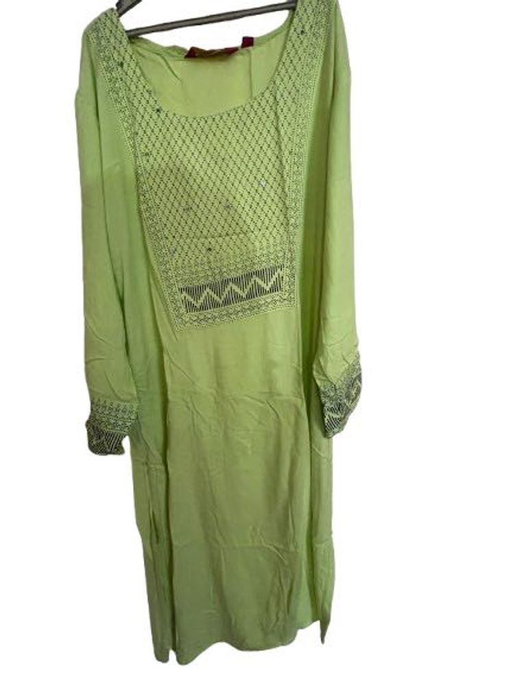 Women Solid Straight Lime Kurta