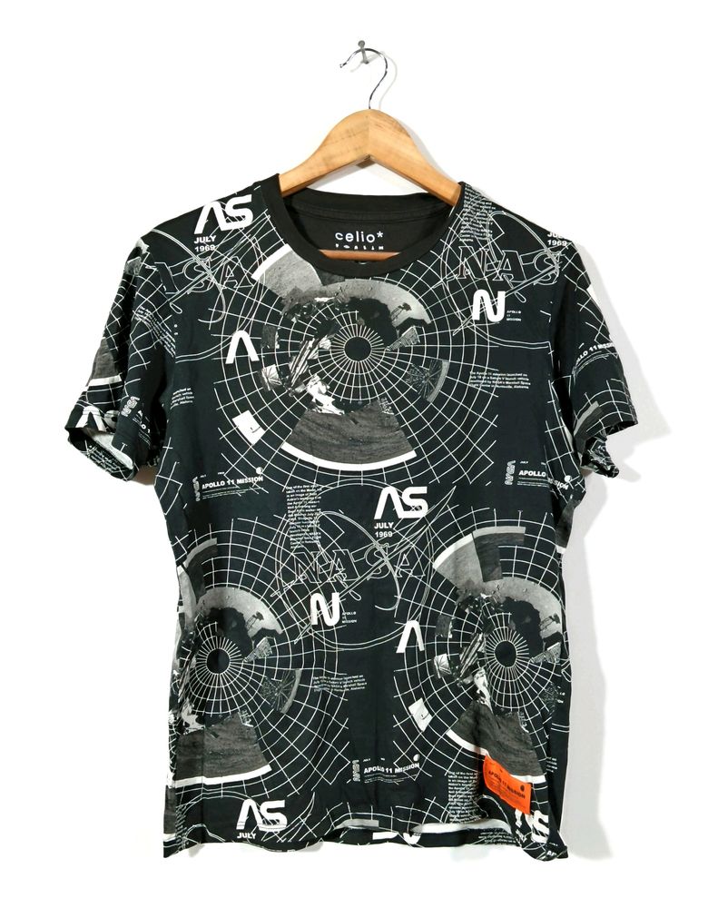 Celio Black Printed NASA T-shirt