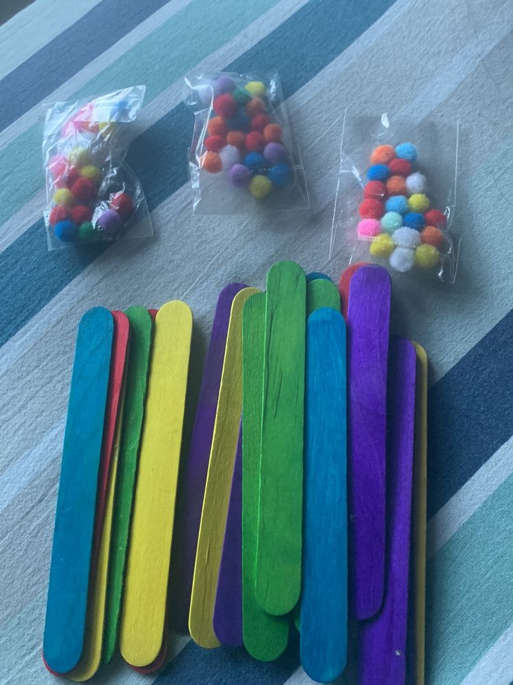 Colourful Sticks And Cotton Pom Po