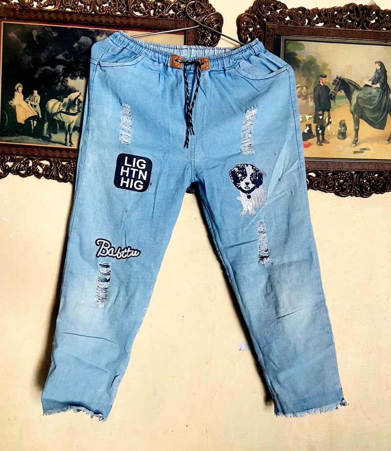 Denim Jogger Pant For Girls….having Strings So That You Can Adjust The Waist…❤️