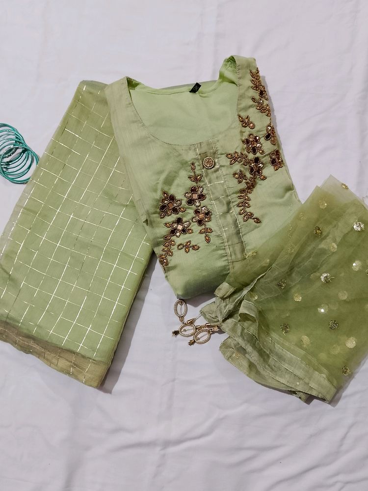 Green Zari Work Kurta Plazo Set