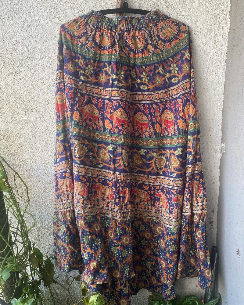 Traditional Boho Maxi Skirt (Navy Blue)