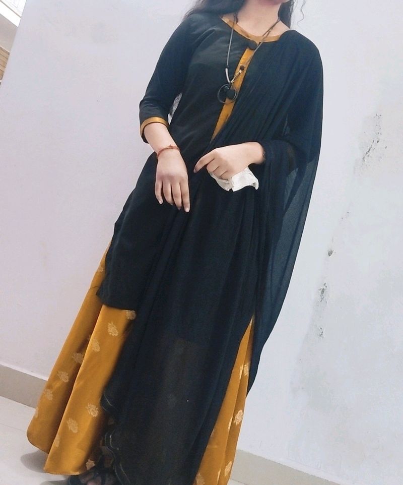 kurti with bottom flared skirt and ,dupatta