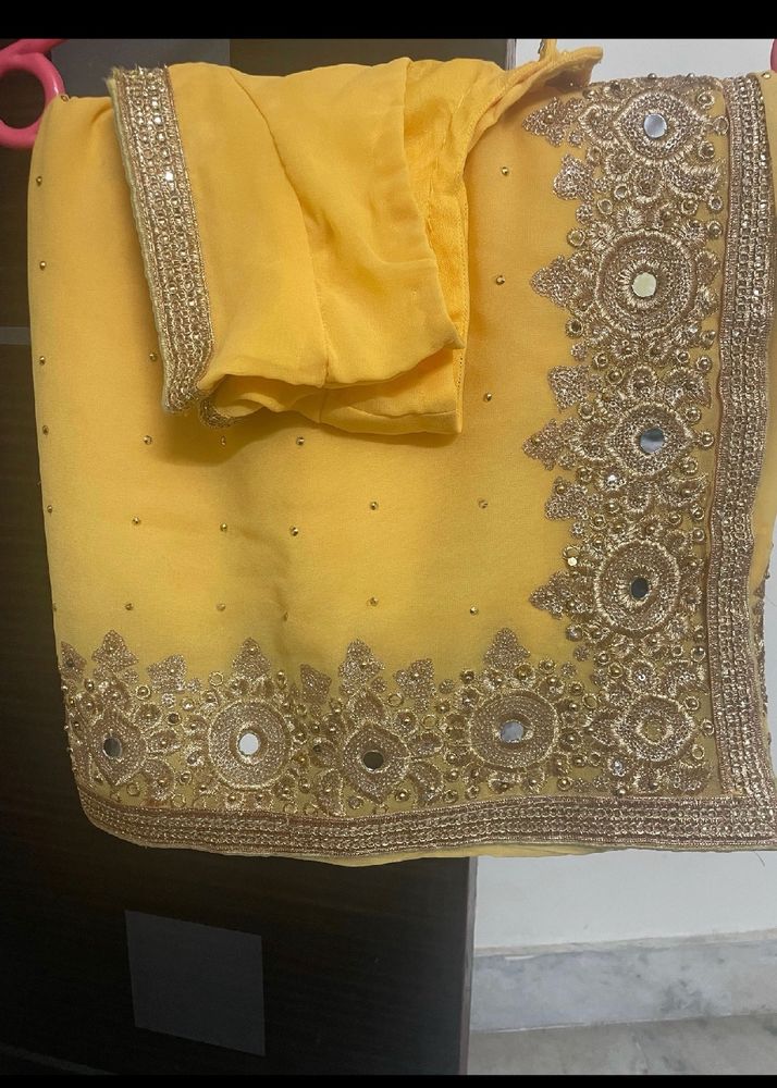 Heavy Yellow Saree For Haldi