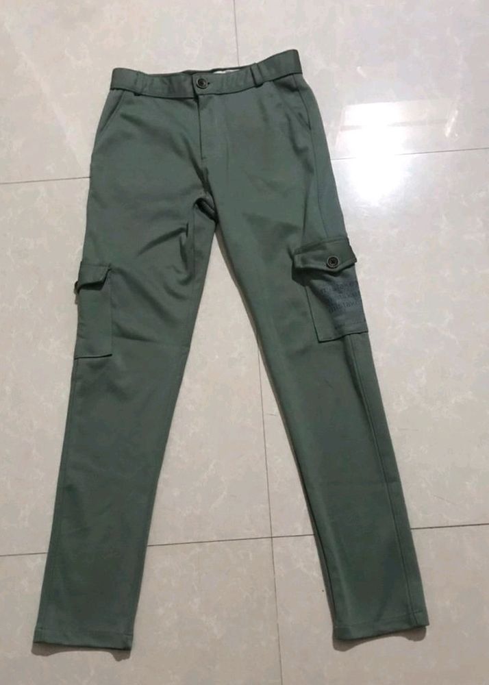 Light Green Cargos With Side Pockets.