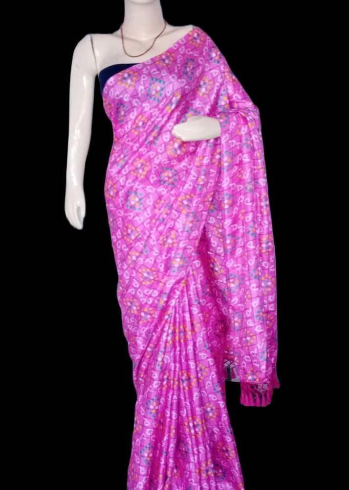 New Barbie Pink Saree With Tassels