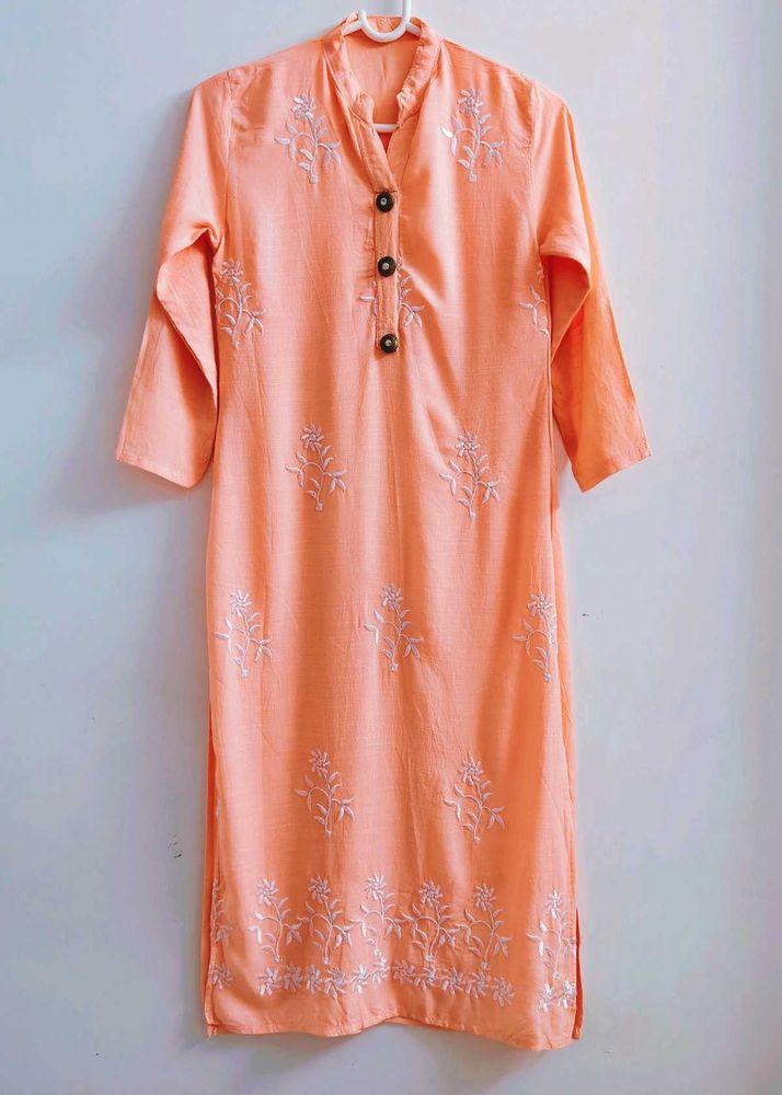 Embroidered Peach Kurta