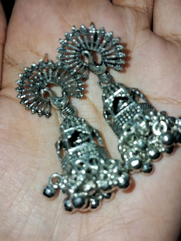 Oxidised Silver peacock Eraings