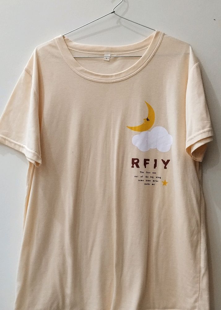 New Front Print Beige T Shirt