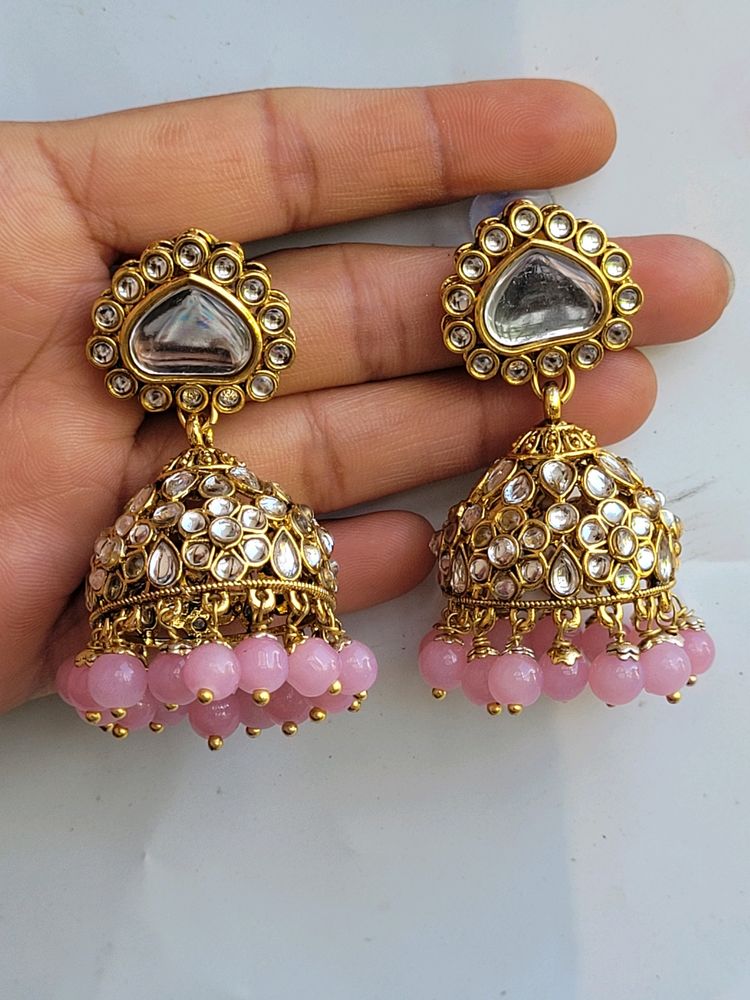 Light Pink Kundan Jhumka Set No.9