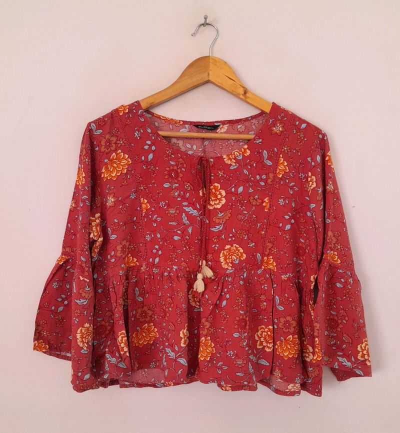 Rust Color Printed Top (Women's)