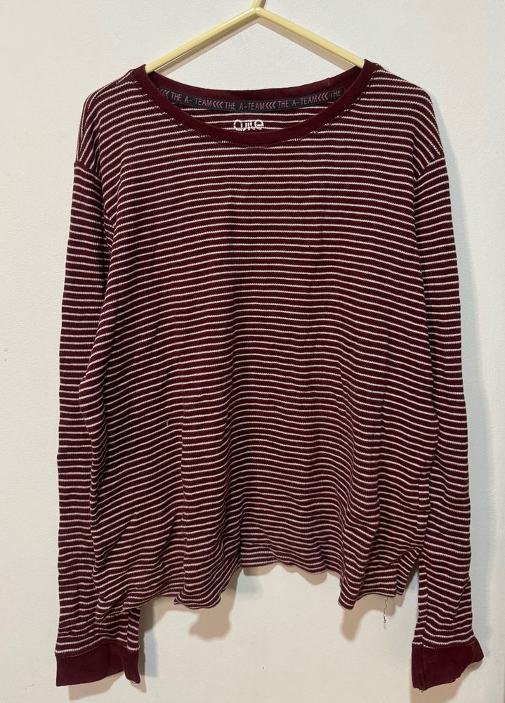 Maroon Stripped Sweater Like Top