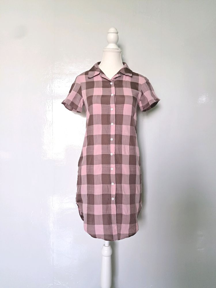 SHEIN Pink Check Shirt Dress