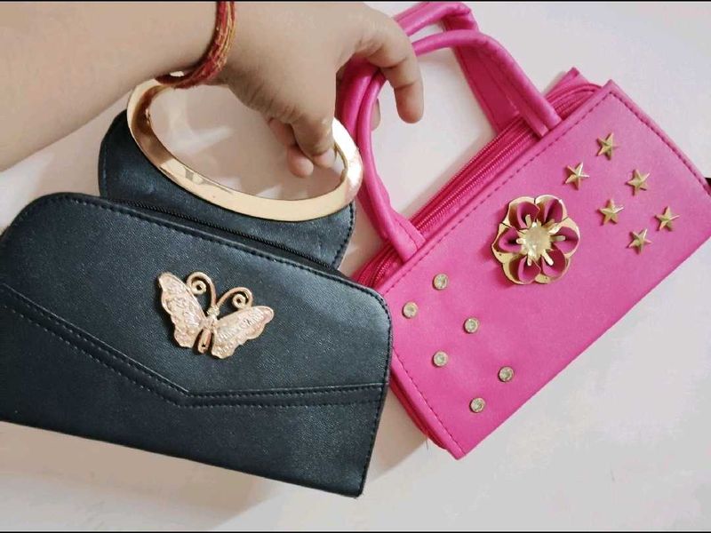 Black& Pink Combo Handbags For Women