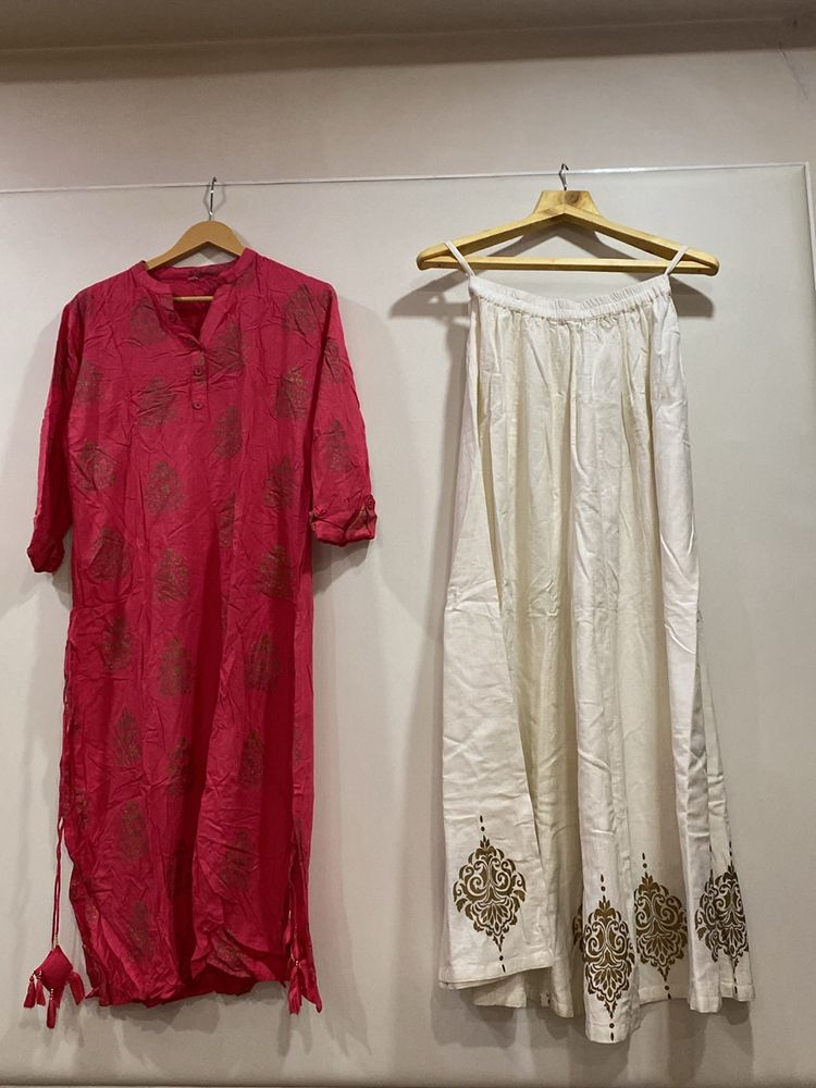 2 Set (Kurti With Cute Hanging & Plazo)