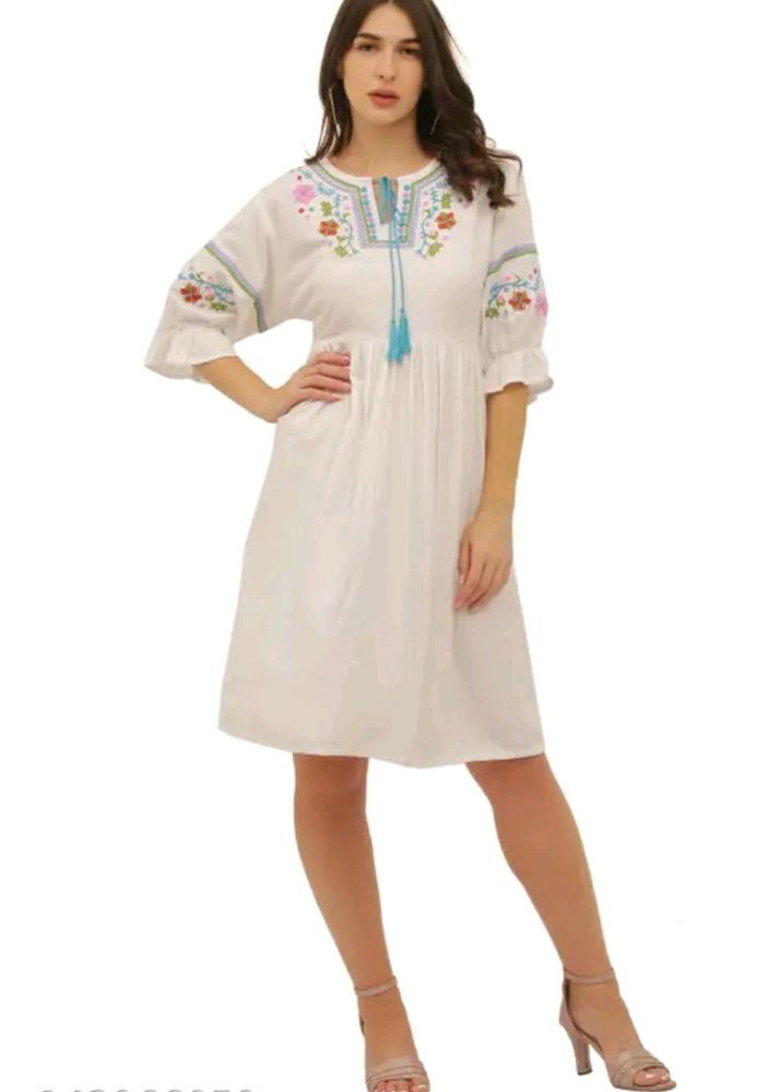 Beautiful Off White Embroidery Dress For Women