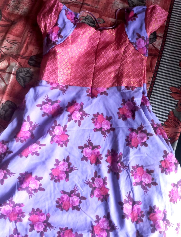 pink And Lavender colour printed georgette dress