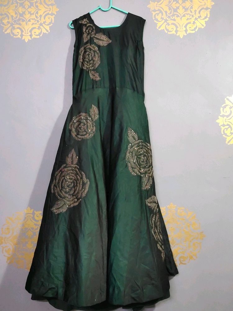 Dark Green Gown For Party Wear