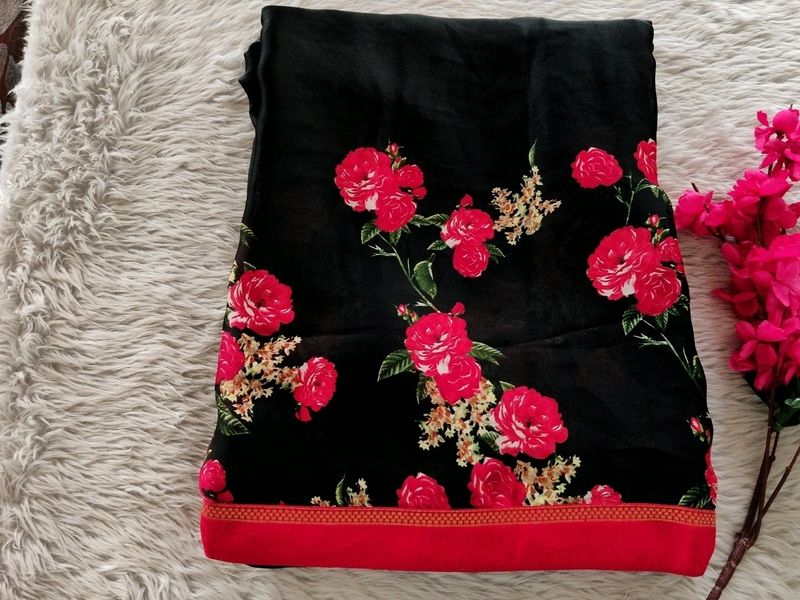 Women Black Floral Designed Saree