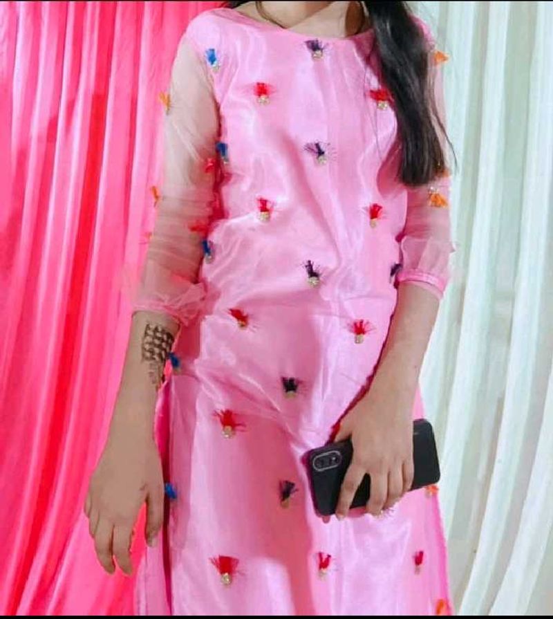 Pink Colour Net Kurti For Women