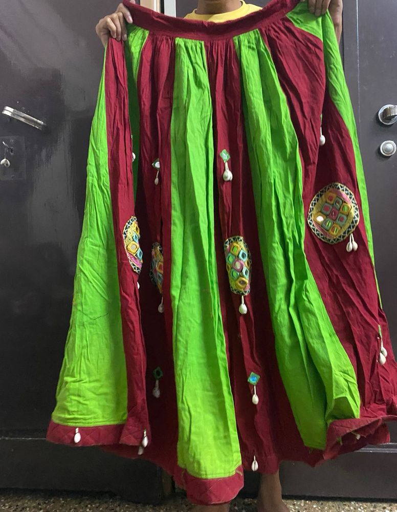 Neon Green And Maroon Lehenga Skirt