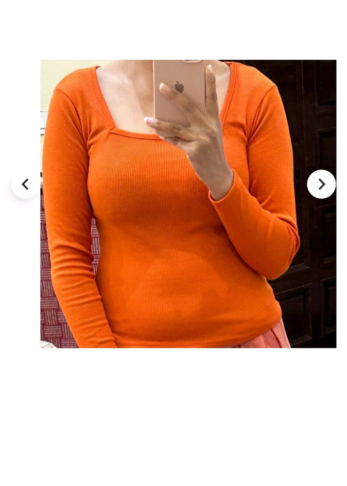 Women Square neck Orange Top.