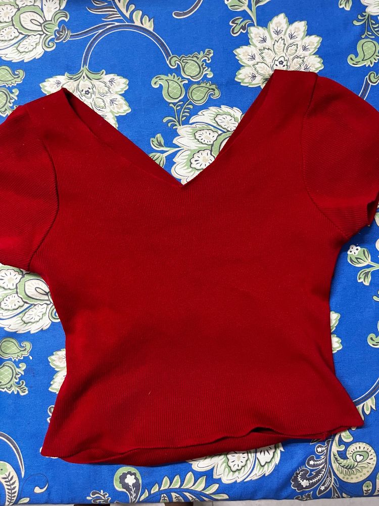 Red Criscross Back Crop Top