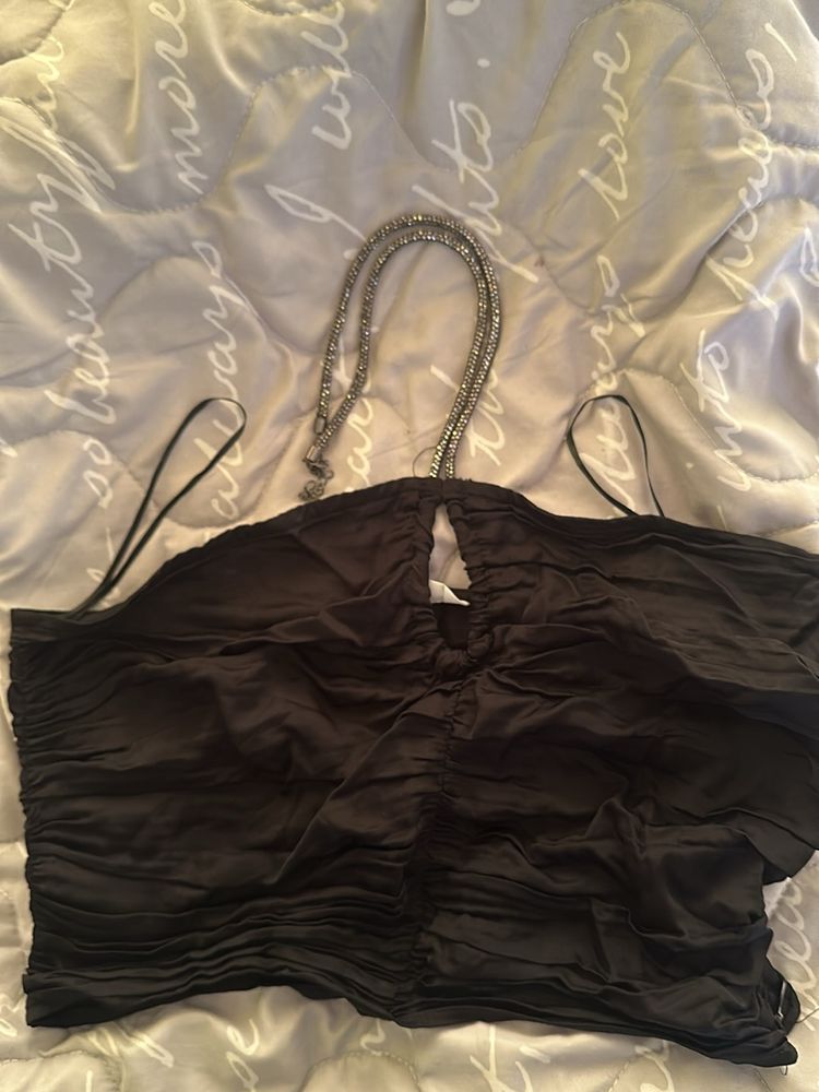 H&M Gathered satin halter-neck top