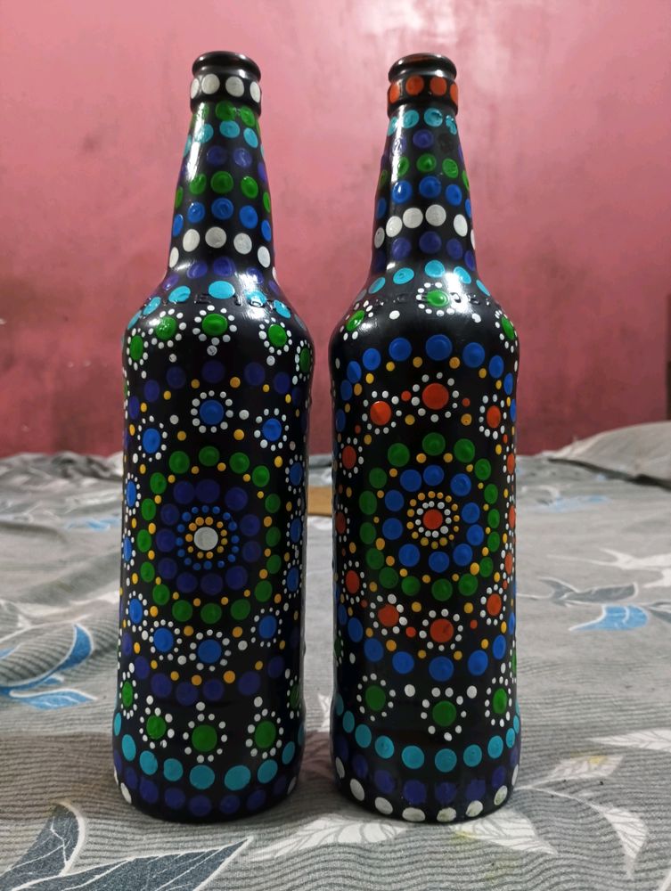 Handpainted Manadal Art Glass Bottles