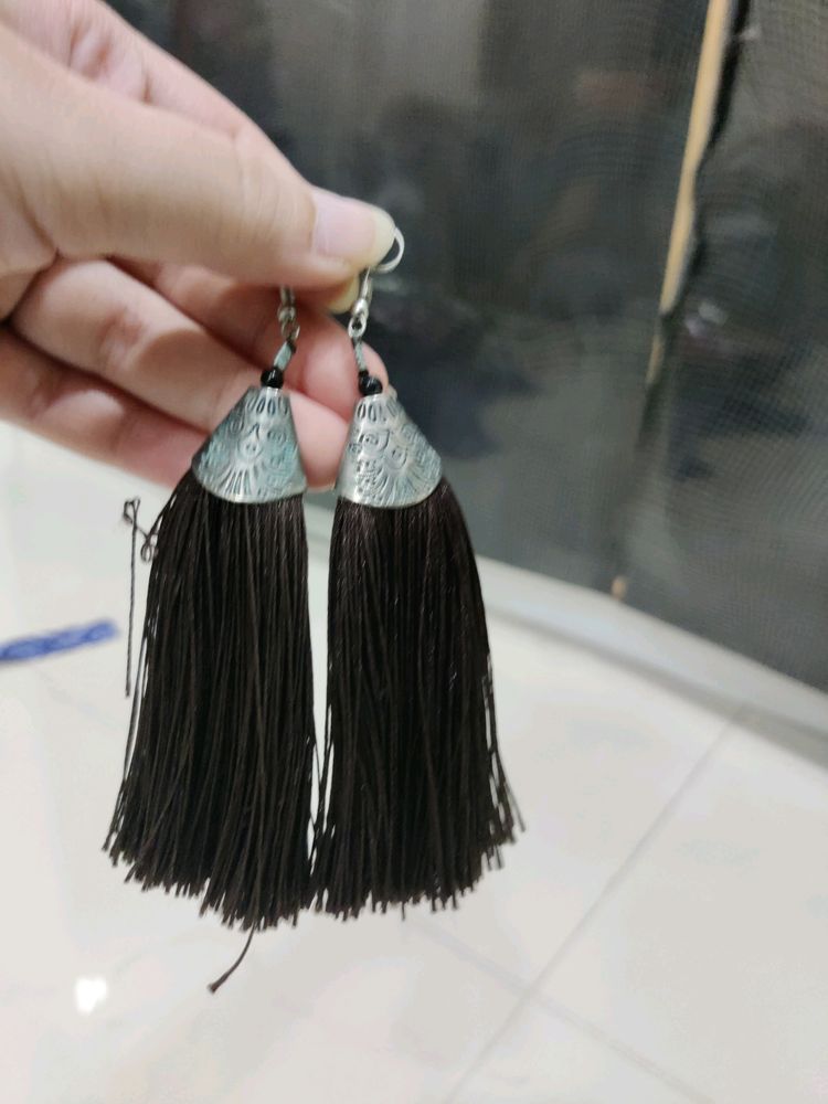 Brown Tassel Pattern Earrings