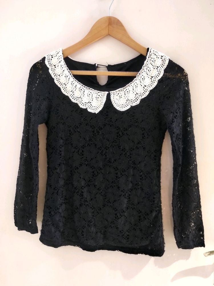 Beautiful Black Lace Top With Nice Collor