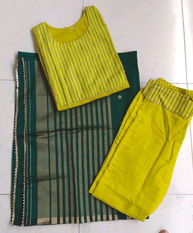 Lime Green Kurta Set With Duptta