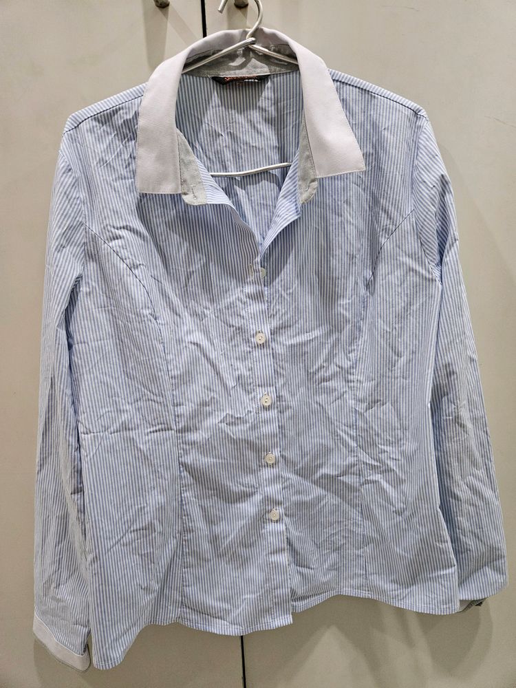 Formal Blue Striped Buttoned Shirt