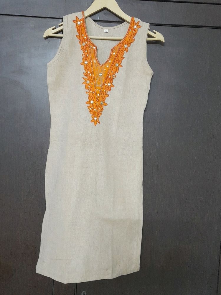 Beige Cotton Ladies Kurti