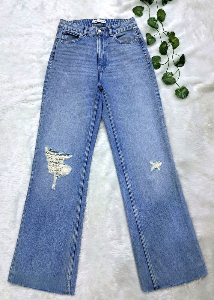 Zara Ripped Wide Leg Jeans