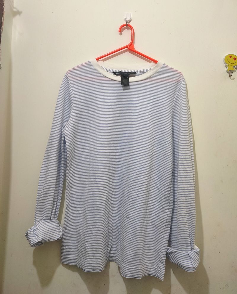 Light Blue Striped Full Sleeves Shirt Strechy