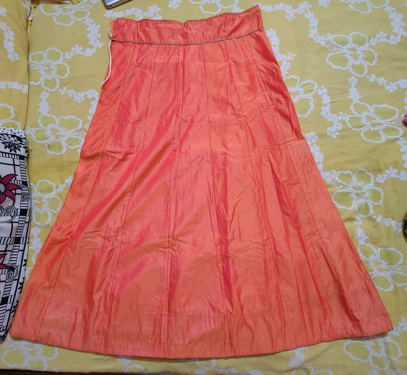 Orange Plain Silk Lehenga