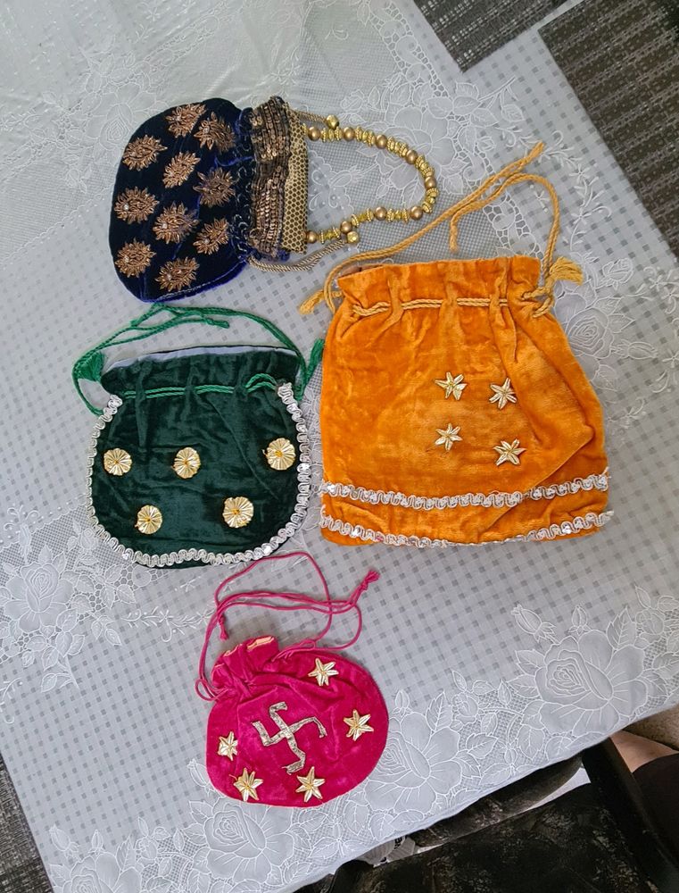 Combo of 4 Velvet Potli Bags